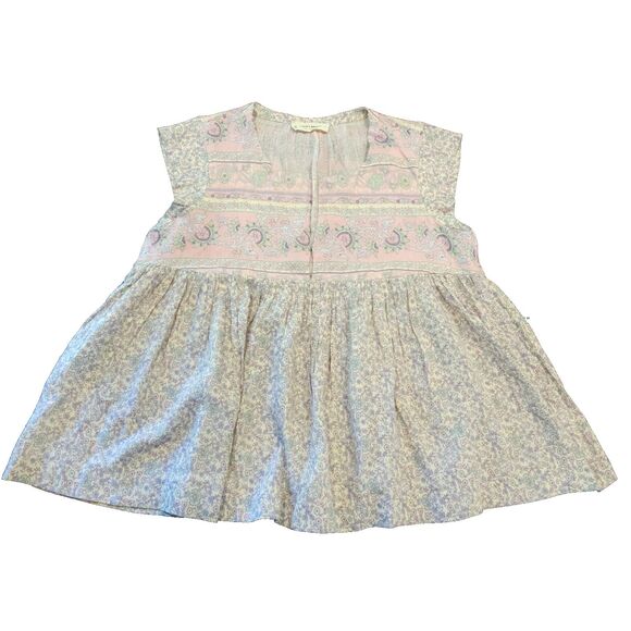 LUCKY BRAND boho floral babydoll top sleeveless pink purple cotton blouse S - Picture 1 of 8